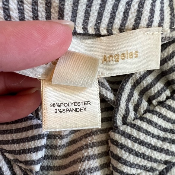 Monteau Seersucker Womens Ruffle Striped Babydoll 3/4 Length Sleeve Blouse Top L - Picture 6 of 6